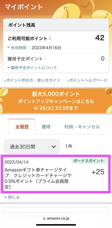 Amazonギフト券をクレジットカードで買って、0.5%分のAmazonポイントをもらう手順8